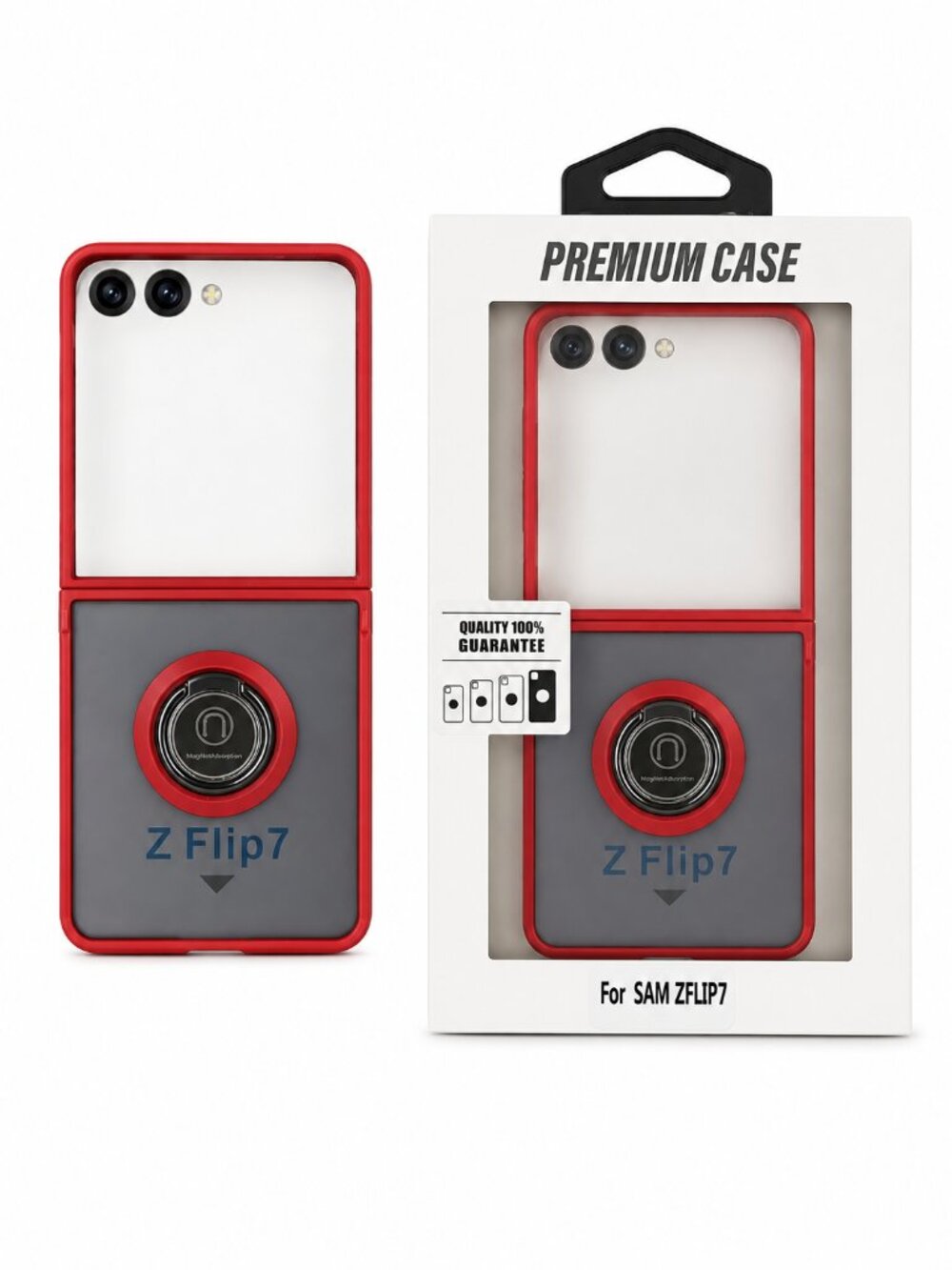 Samsung Galaxy Z Flip 7 Case Clear Red Magnetic Ring Stand Protective Cover